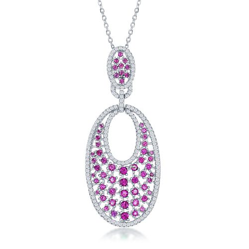 Lab-created Rubies Multi-stone Sterling Silver Oval Pendant